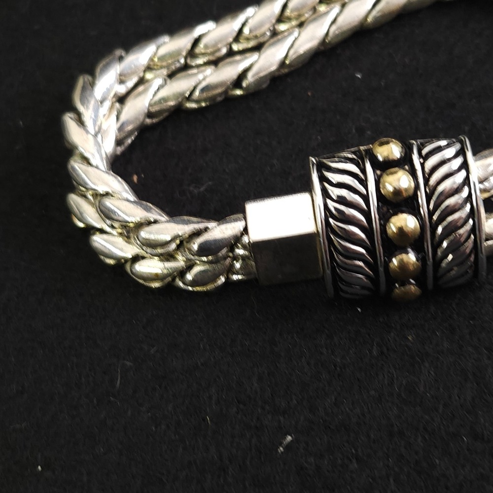 Double Chain Bracelet Magnet Closure, Multi Metal Rope Barrel Design - Picture 3 of 5